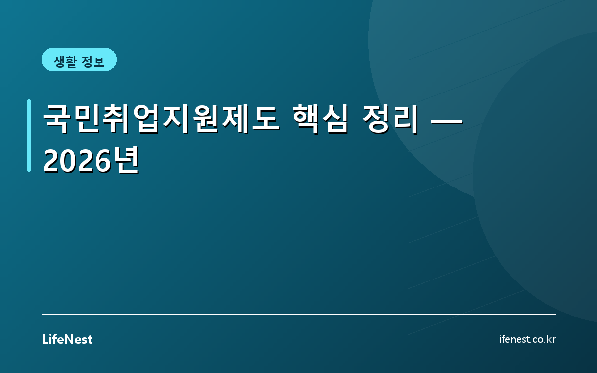 국민취업지원제도 핵심 정리 — 2026년